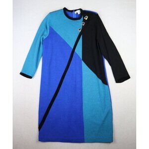 ANNE CRIMMINS FOR UMI COLLECTIONS - VINTAGE WOMEN'S BLUE PRINT SWEATER DRESS - L